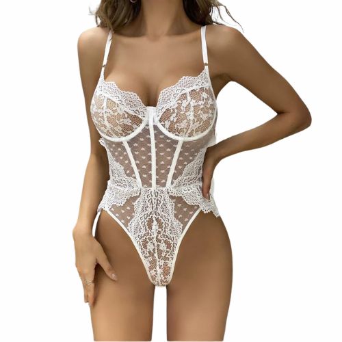De Namour Sheer Lace and Mesh Sculpting Bodysuit White from Nice 'n' Naughty