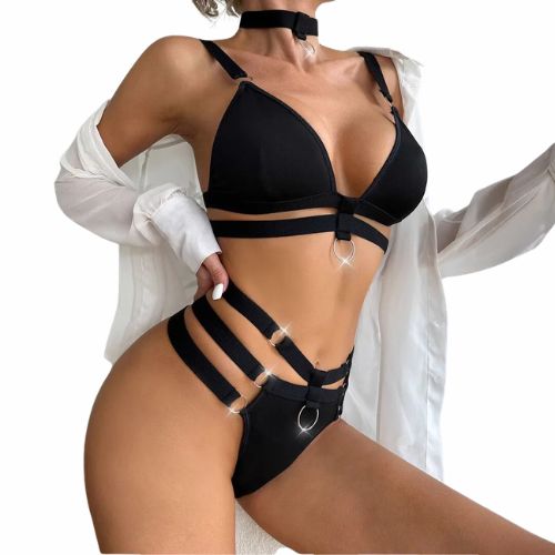 De Namour Strappy Two Piece Set with O-Rings Black from Nice 'n' Naughty