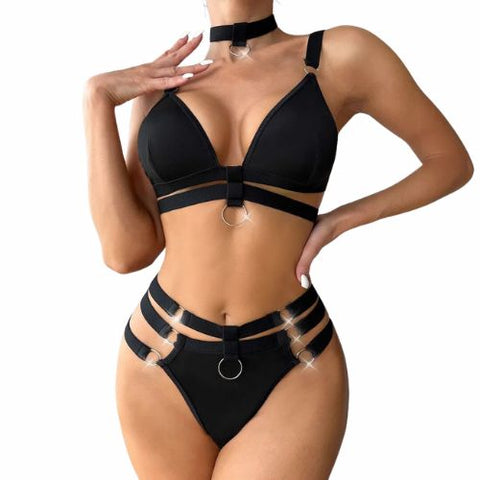 De Namour Strappy Two Piece Set with O-Rings Black from Nice 'n' Naughty