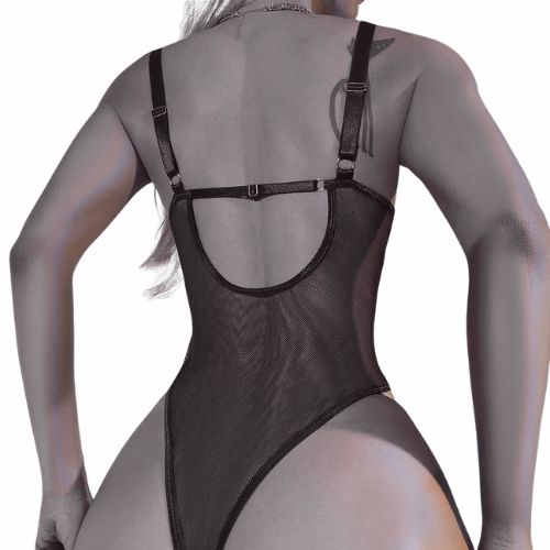 De Namour Lingerie Faux Leather Fetish Tie-up Bodysuit Black from Nice 'n' Naughty