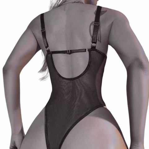 De Namour Lingerie Faux Leather Fetish Tie-up Bodysuit Black from Nice 'n' Naughty