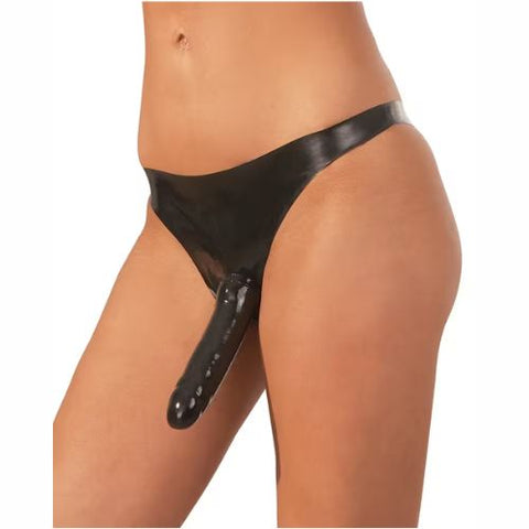 Late X Female Latex Brief w 2 Dildos Black from Nice 'n' Naughty