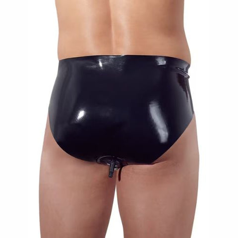 Late X Latex Brief w Inflatable Plug Black from Nice 'n' Naughty