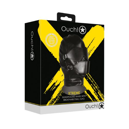 Ouch! Blindfolded Mask w Breathable Ball Gag Black from Nice 'n' Naughty